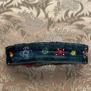 NEW hand sewn flower upcycle denim dog collar